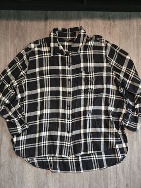 Lane Bryant Black and White Plaid Button-Down Shirt
